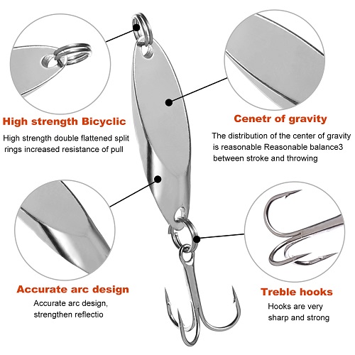 TOPFORT Fishing Lures 10pcs fishing spoon -Silvery